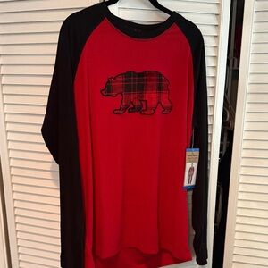 NWT Eddie Bauer Red and Black Bear Cotton Pajama Long Sleeve Shirt